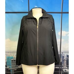 Women’s Jacket ZENERGY By CHICO’S Black Stretch Hidden Hood Zip Up Size 3 (XL)